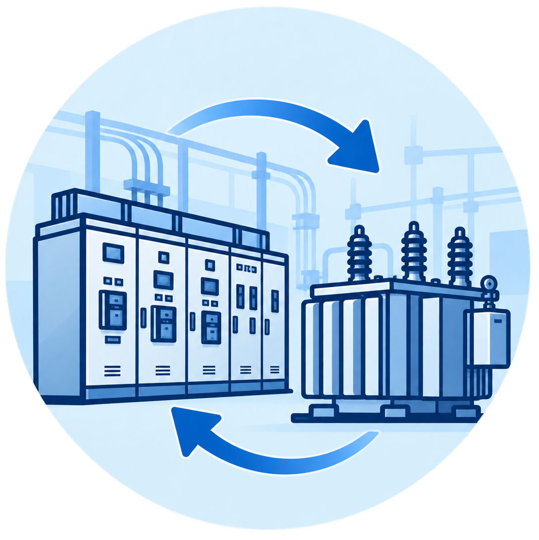 Electrical equipment and power system upgrade with transformer and switchgear